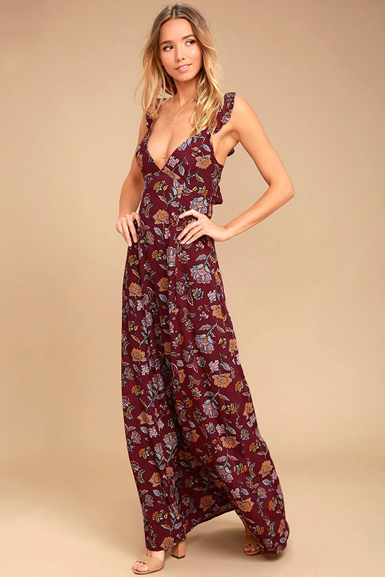 maroon floral maxi dress