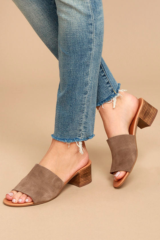 Rebels Dia Taupe Suede Leather Mules High Heel Mules PeepToe