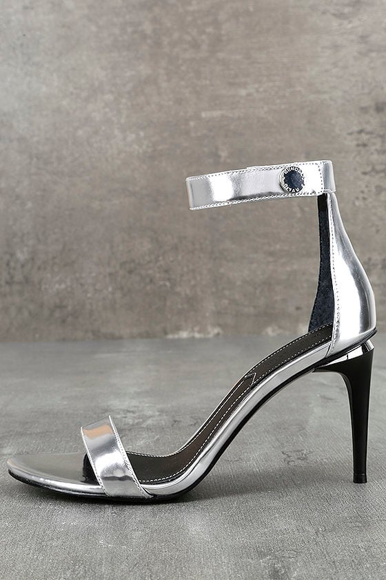 Kendall + Kylie Madelyn3 Silver Ankle Strap Heels