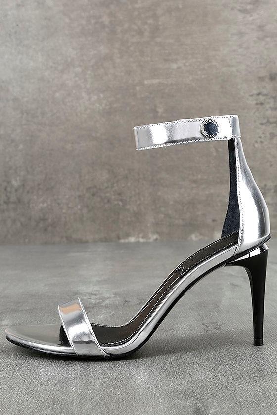 Kendall + Kylie Madelyn3 Silver Ankle Strap Heels 1