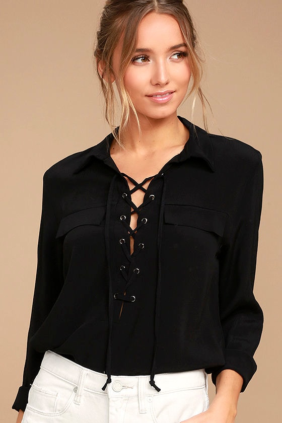 Once in a Lifetime Black Lace-Up Top
