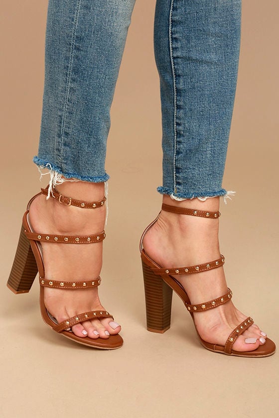 cognac ankle strap heels