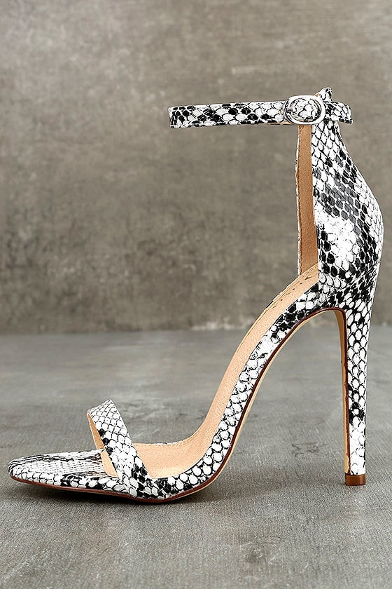 black and white snake heels