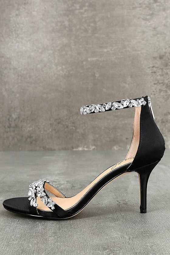 Jewel by Badgley Mischka Caroline Black Satin Heels 1