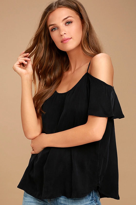 Cute Black Top - Off-the-Shoulder Top - Silky Top - Blouse - $45.00