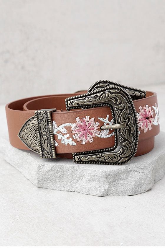 Wildflower Tale Brown Embroidered Double Buckle Belt 1