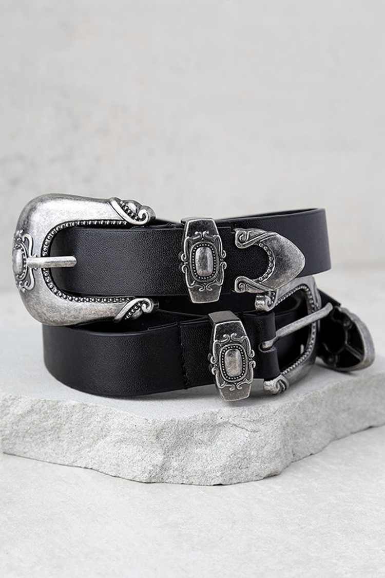 Black Silver Double Buckle Belt Boho Western Cinch NWT Aecibzo Women main image 3