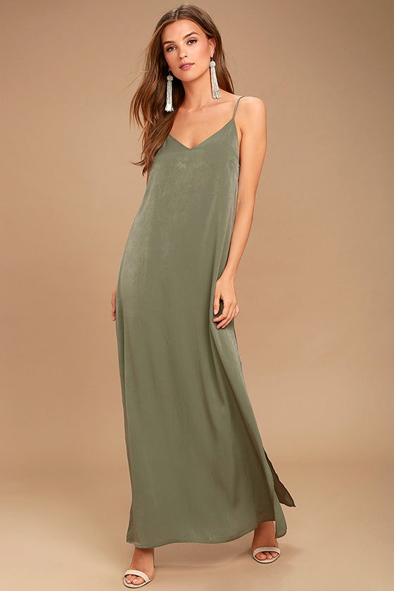 Sexy Washed Olive Green Dress Maxi Dress Satin Dress 56.00 Lulus