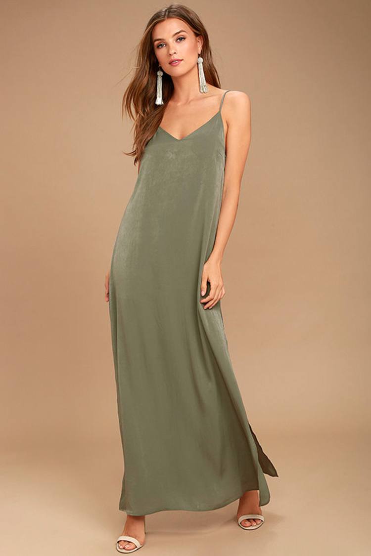 Sexy Washed Olive Green Dress - Maxi Dress - Satin Dress - $56.00 - Lulus