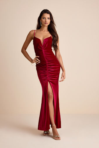 Stunning Invitation Magenta Velvet Ruched Sleeveless Maxi Dress 2