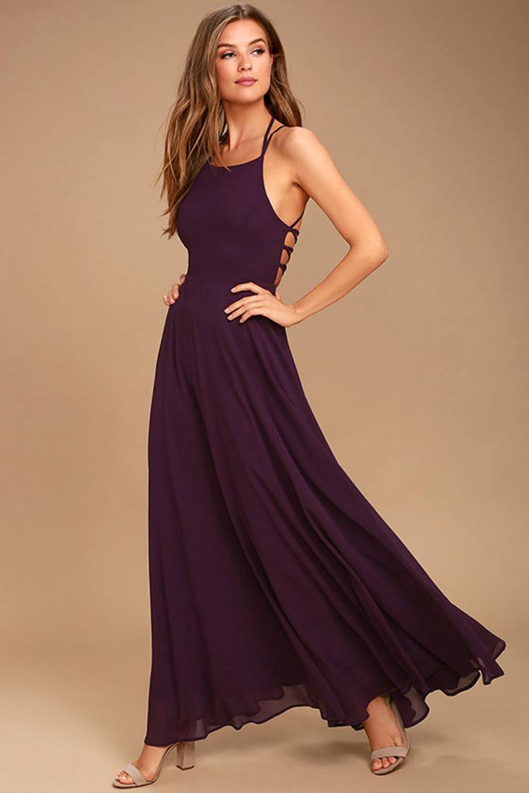 fitted lace wedding dress Purple Wrap Satin Dress With Flutter Sleeves – Désir Couture