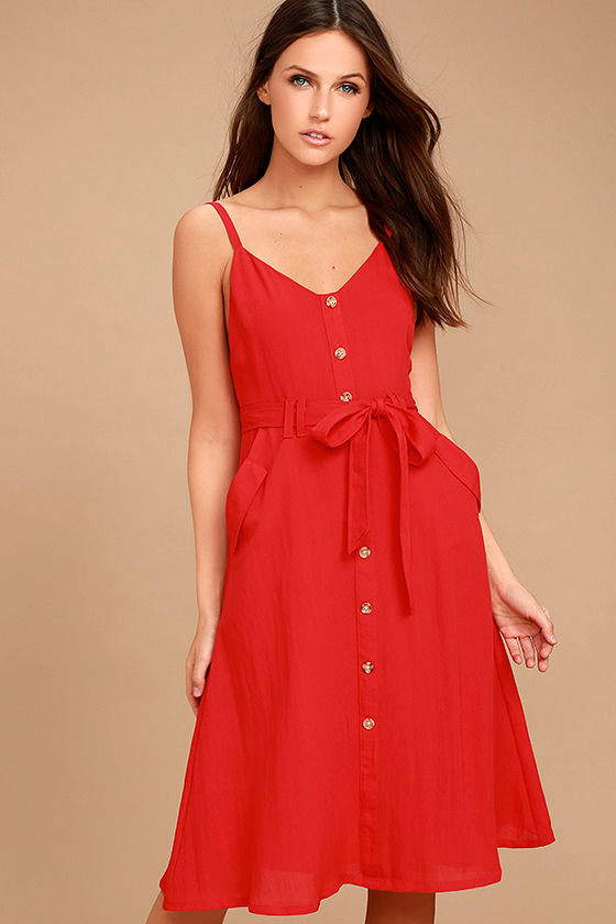 red belted dress