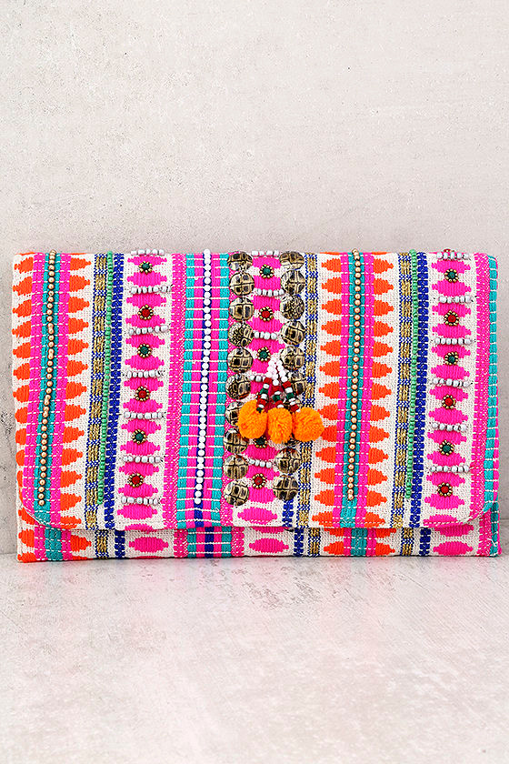 Innovative Fuchsia Embroidered Clutch 1