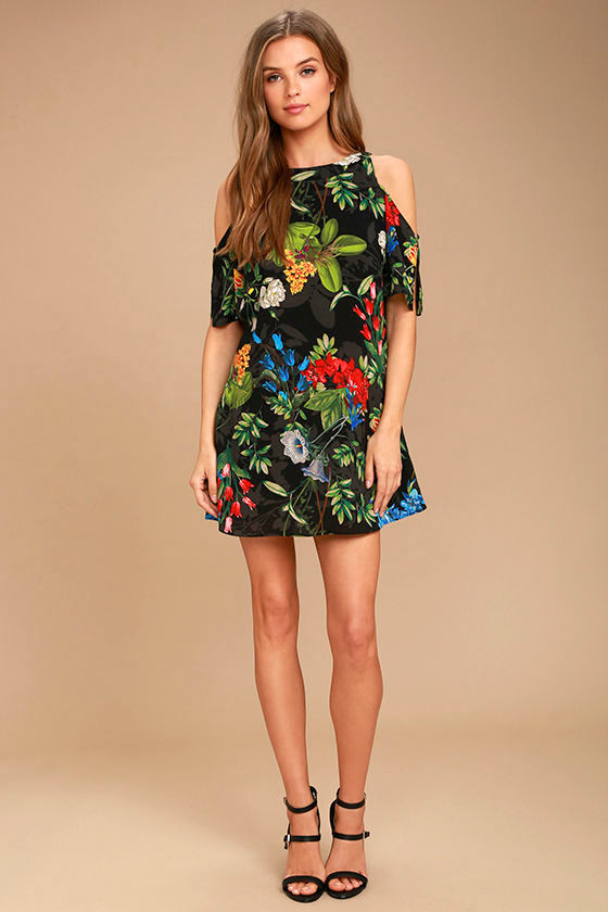 Oasis We Go Black Tropical Print Shift Dress 2