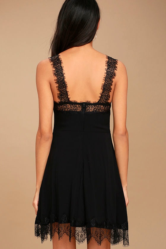 Black Swan Annalee - Black Lace Dress - Skater Dress - $71.00