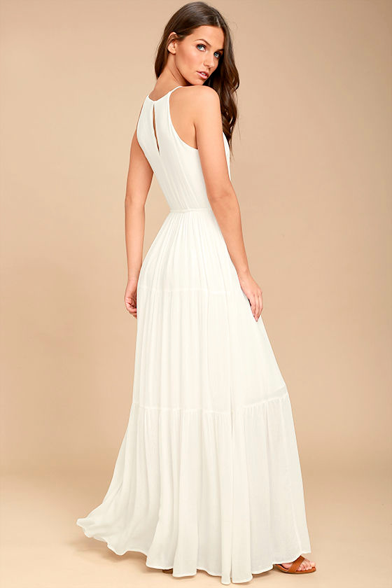 Lovely White Sleeveless Maxi Dress Embroidered Maxi Dress