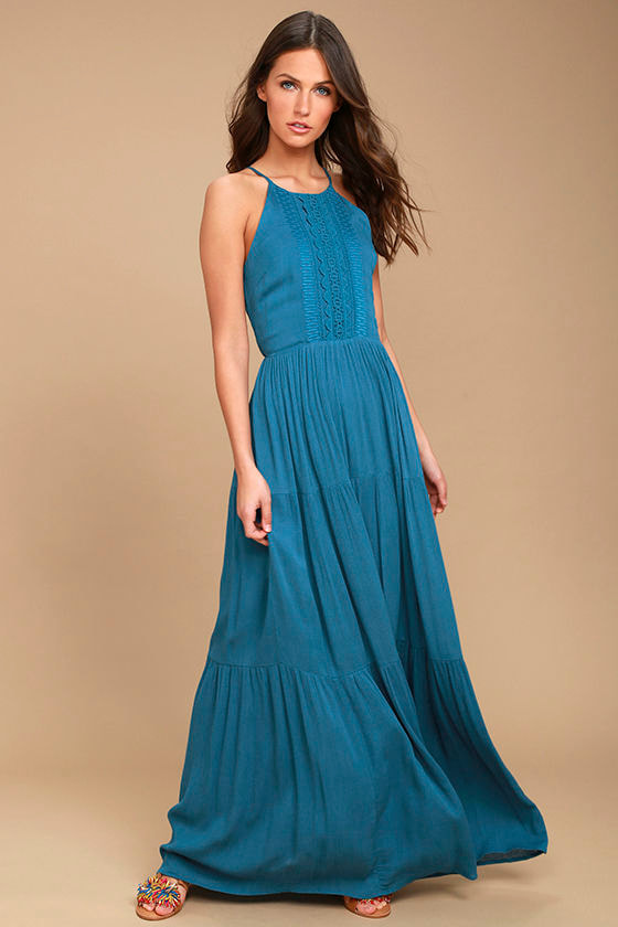 teal embroidered dress