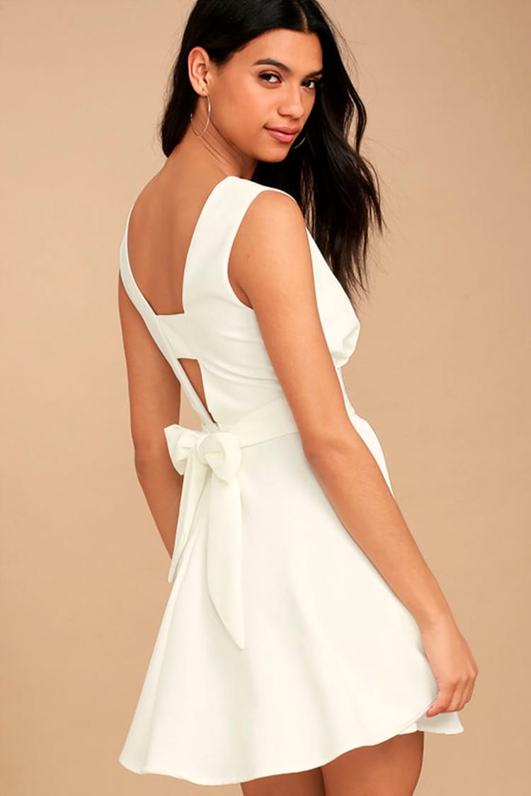 lulus white skater dress Cute White Skater Dress - LWD - Strappy White Skater Dress