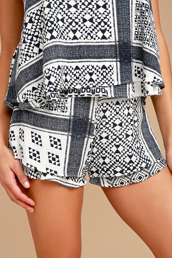 True of Heart Blue and White Print Shorts