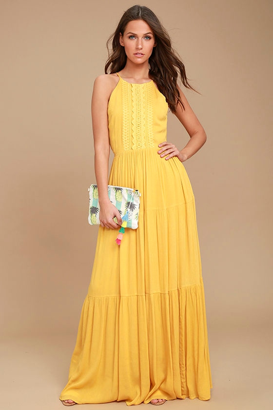 yellow embroidered dress