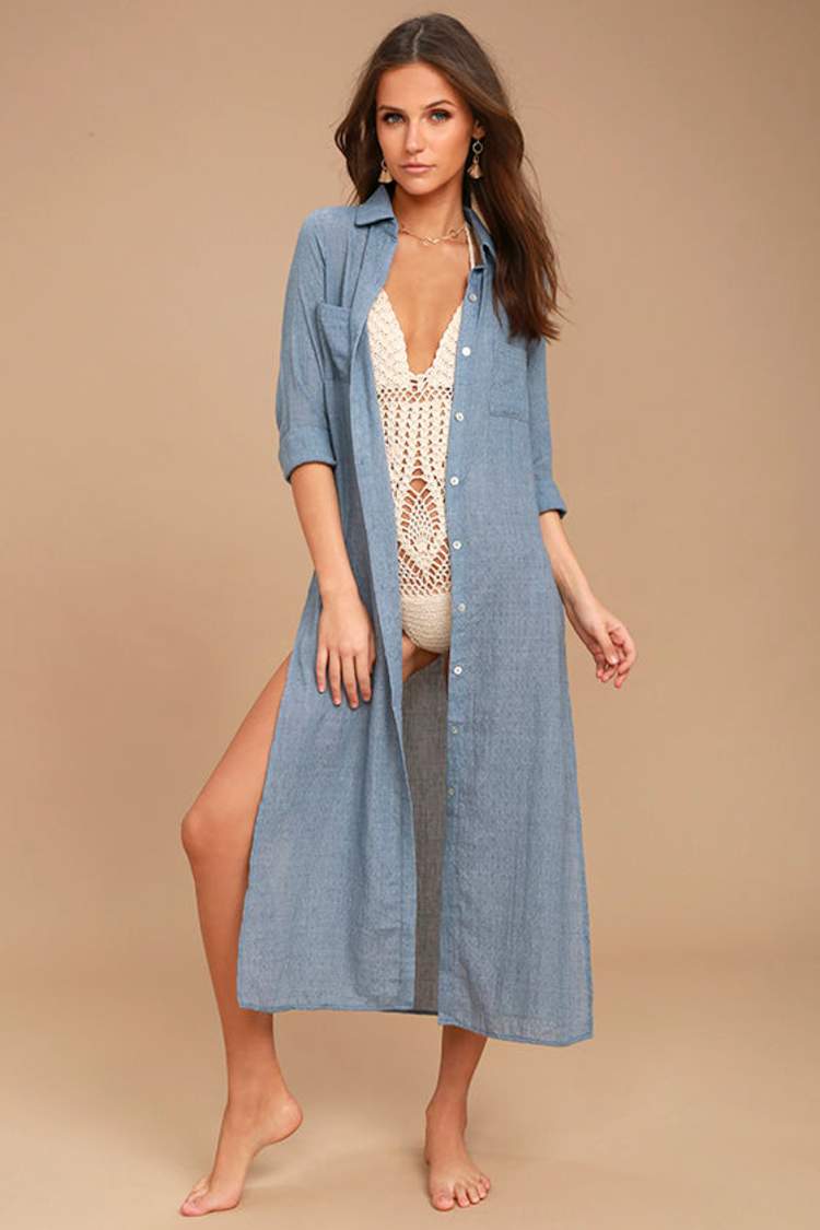 chinese dress ladies Beach Cover UPS Long Sleeve Open Back Long Dress for Resort Wear - White