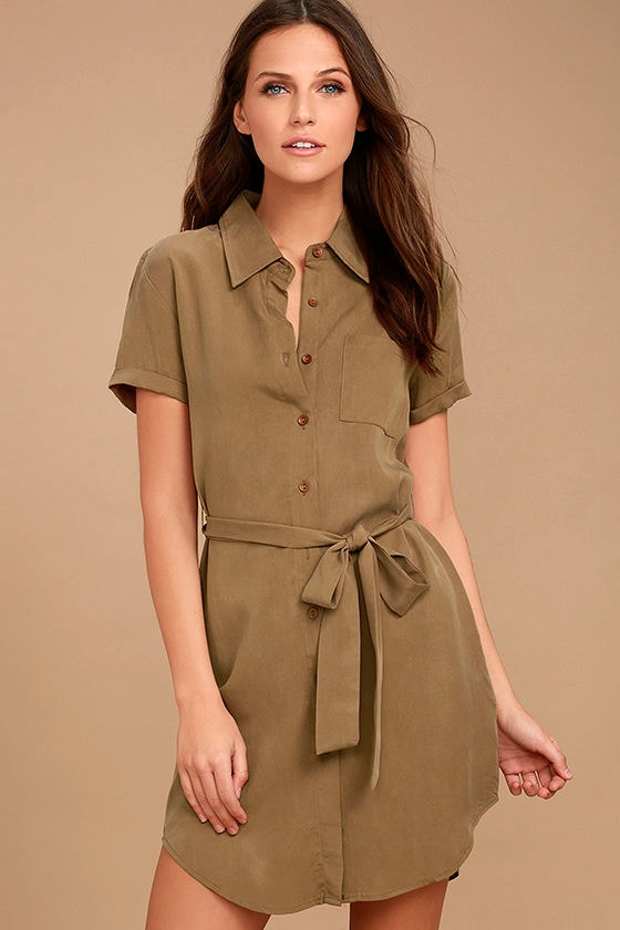 Cute Light Brown Dress - Shirt Dress - Short Sleeve Dress - $51.00 - Lulus