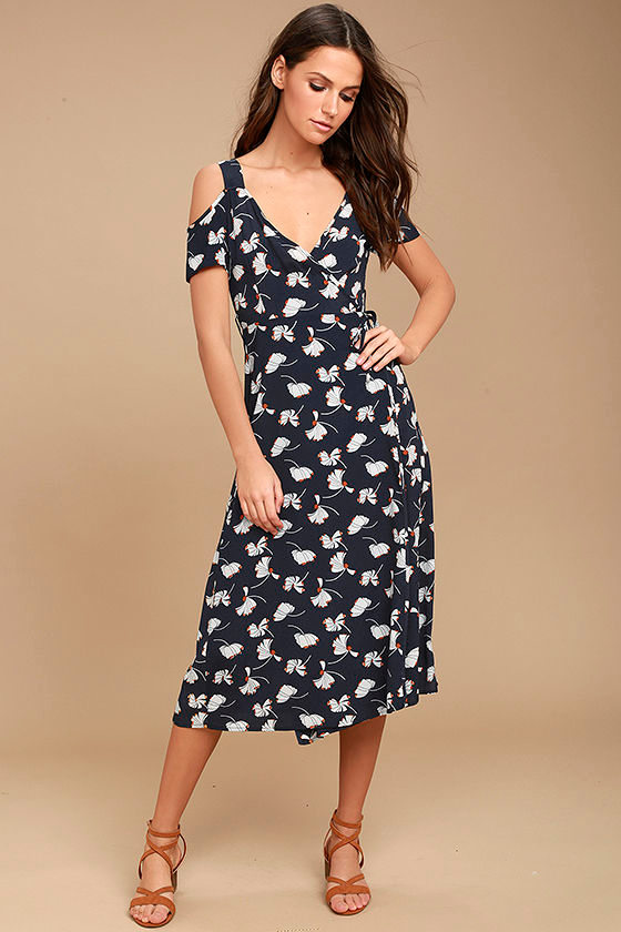 Glamorous Kayden Navy Blue Print Midi Wrap Dress 1