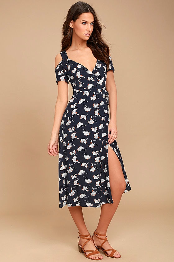 Glamorous Kayden Navy Blue Print Midi Wrap Dress 2