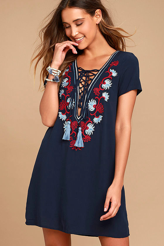 navy blue embroidered dress