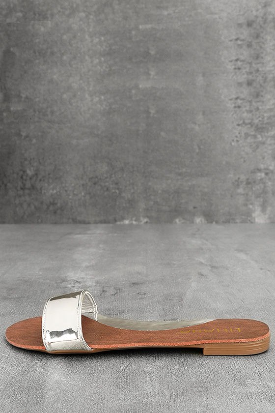 Nori Silver Patent Slide Sandals 2