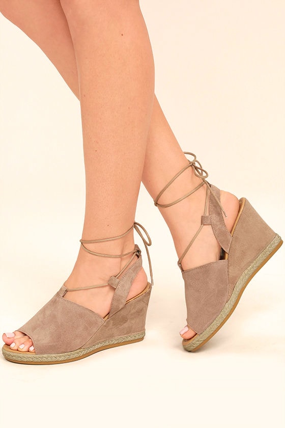 Taupe Suede Leather Wedges 