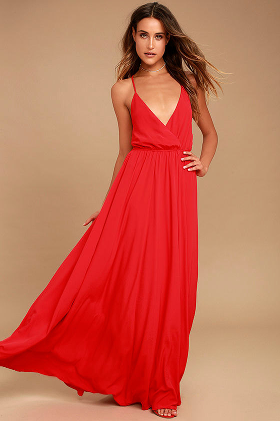 Backless Gathered Maxi Dress in Red