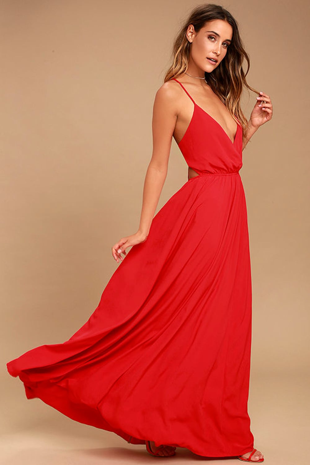 Everything's All Bright Red Backless Maxi Dress