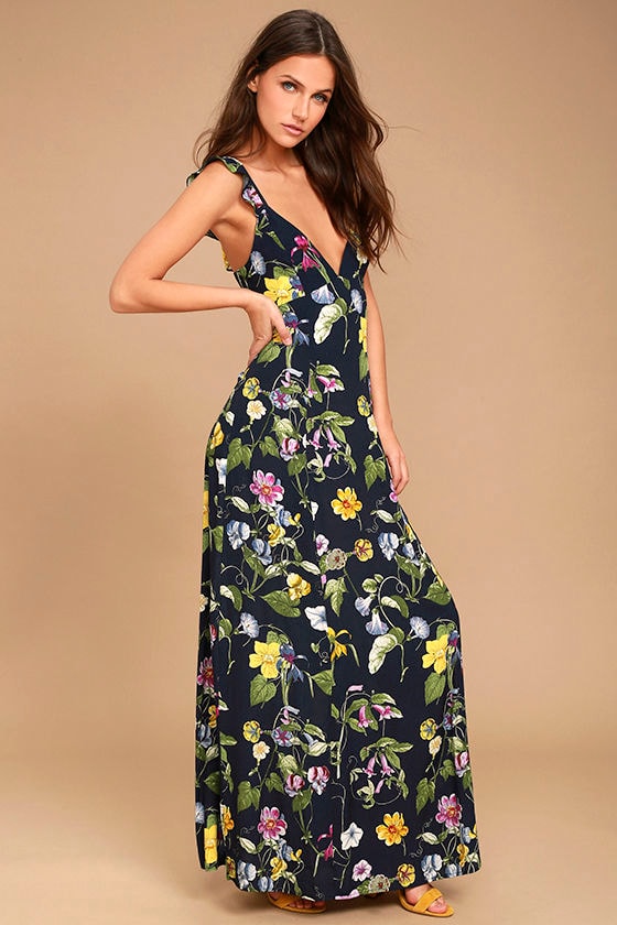 lulus navy floral maxi dress