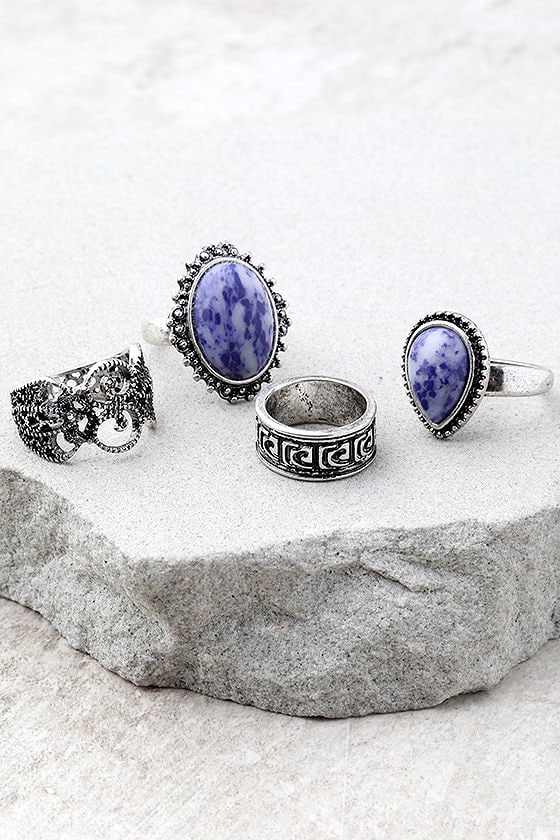 Boho Beauty Blue and Silver Ring Set