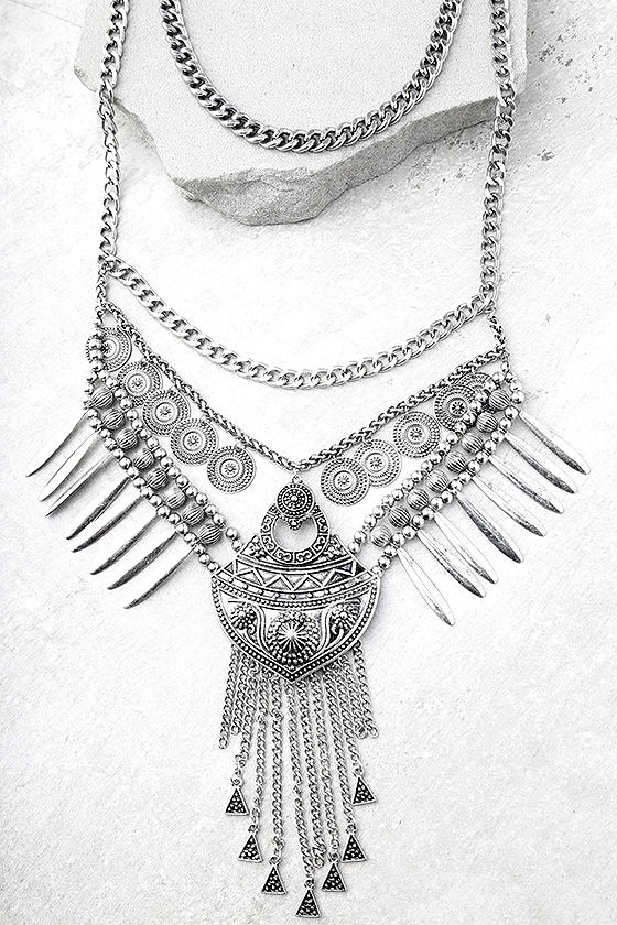 Mythic Melody Silver Layered Statement Necklace