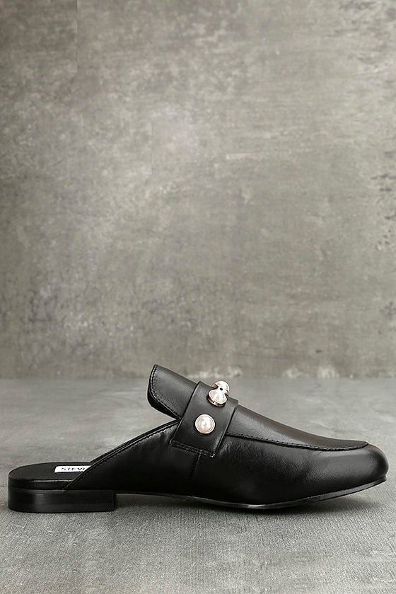 kandi black leather loafer slides