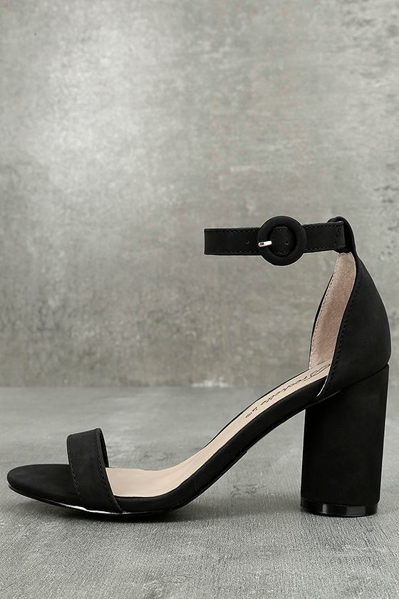 Elettra Black Nubuck Ankle Strap Heels 1
