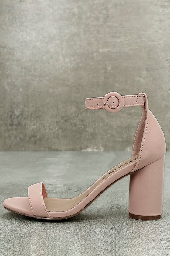 Chic Blush Ankle Strap Heels Vegan Nubuck Heels Rounded Block Heels