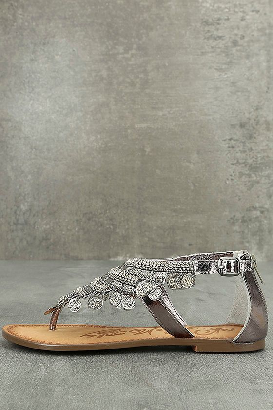 Naughty Monkey Brave Heart Pewter Leather Sandals 1