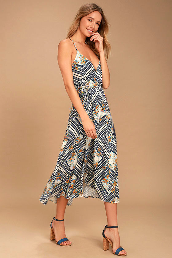 O'Neill Leelee - Light Beige Print Dress - Wrap Dress ...