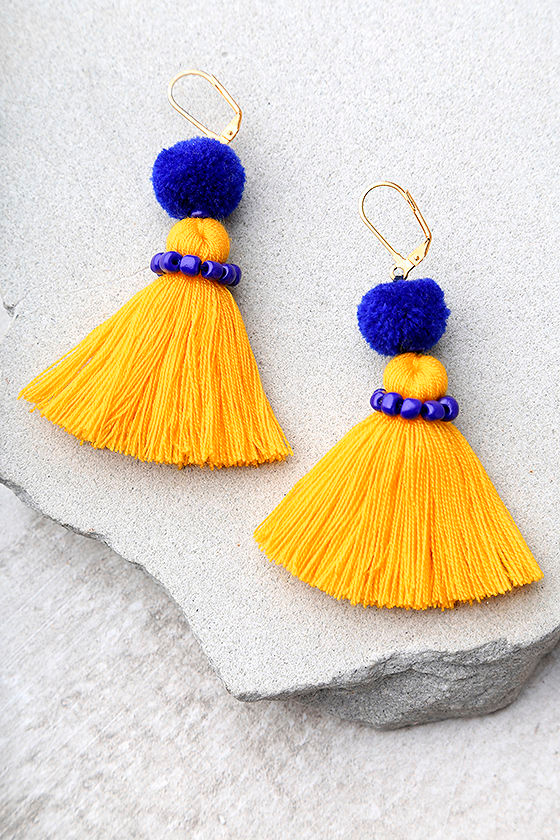 Shashi Emily Blue and Yellow Tassel Earrings 1