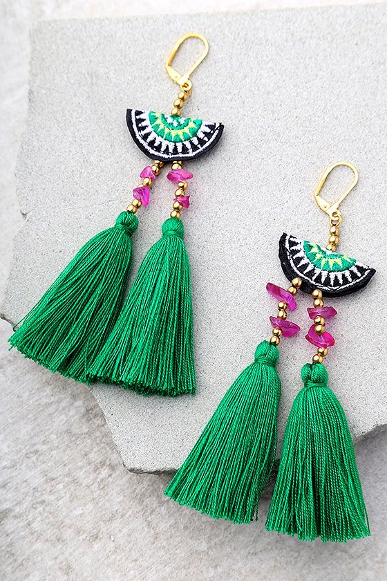 Shashi Delaney Green Tassel Earrings 1