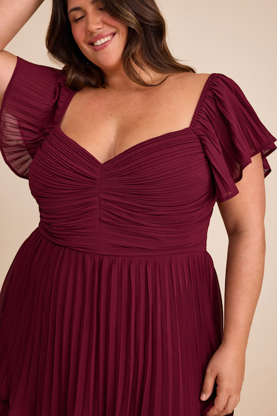 Notorious Charm Plum Purple Pleated Flutter Sleeve Maxi Dress - thumbnail 3