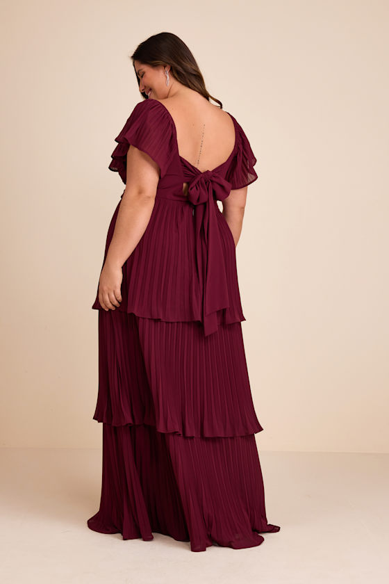 Notorious Charm Plum Purple Pleated Flutter Sleeve Maxi Dress - thumbnail 4