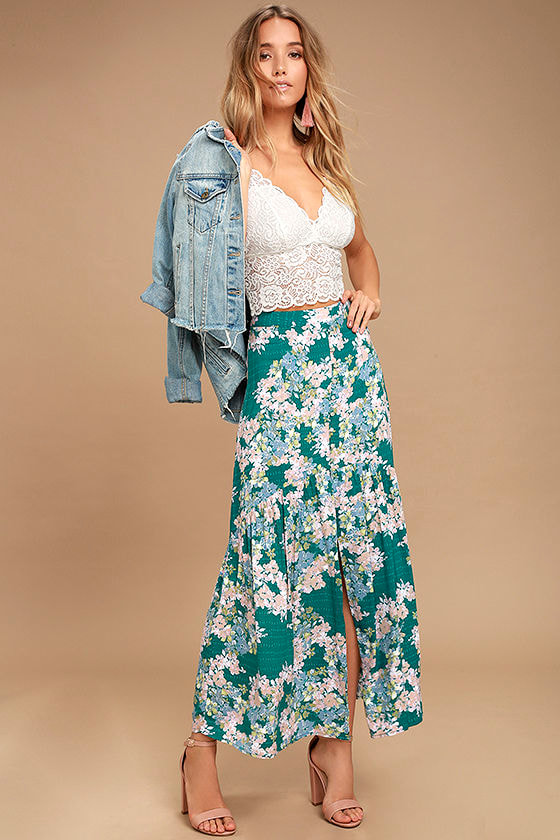 green floral maxi skirt