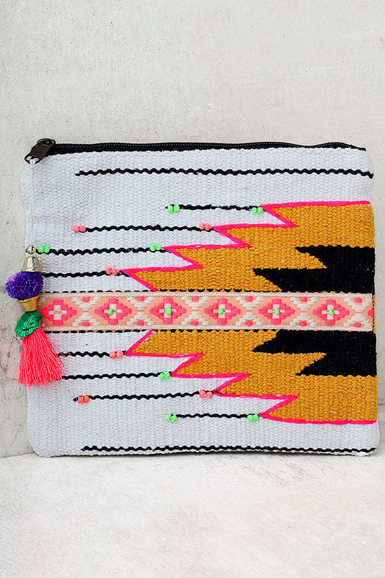 Santa Fe Sun Beige Embroidered Clutch