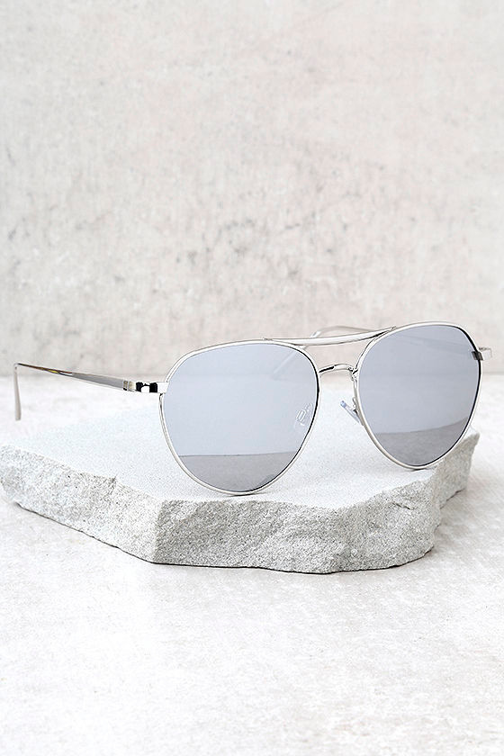 True Gem Silver Mirrored Aviator Sunglasses 1