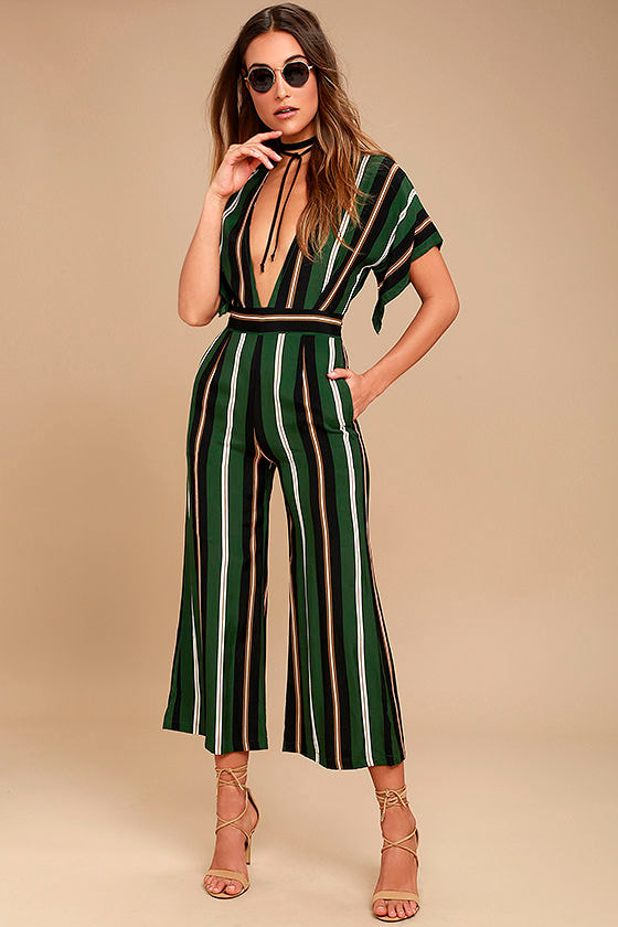 Faithfull the Brand Cedric - Green Striped Jumpsuit - Midi Jumpsuit - Lulus