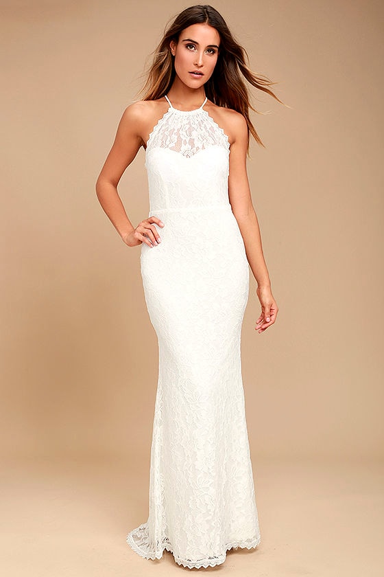 Lovely White Dress - Maxi Dress - Lace Dress - Halter Dress - Lulus